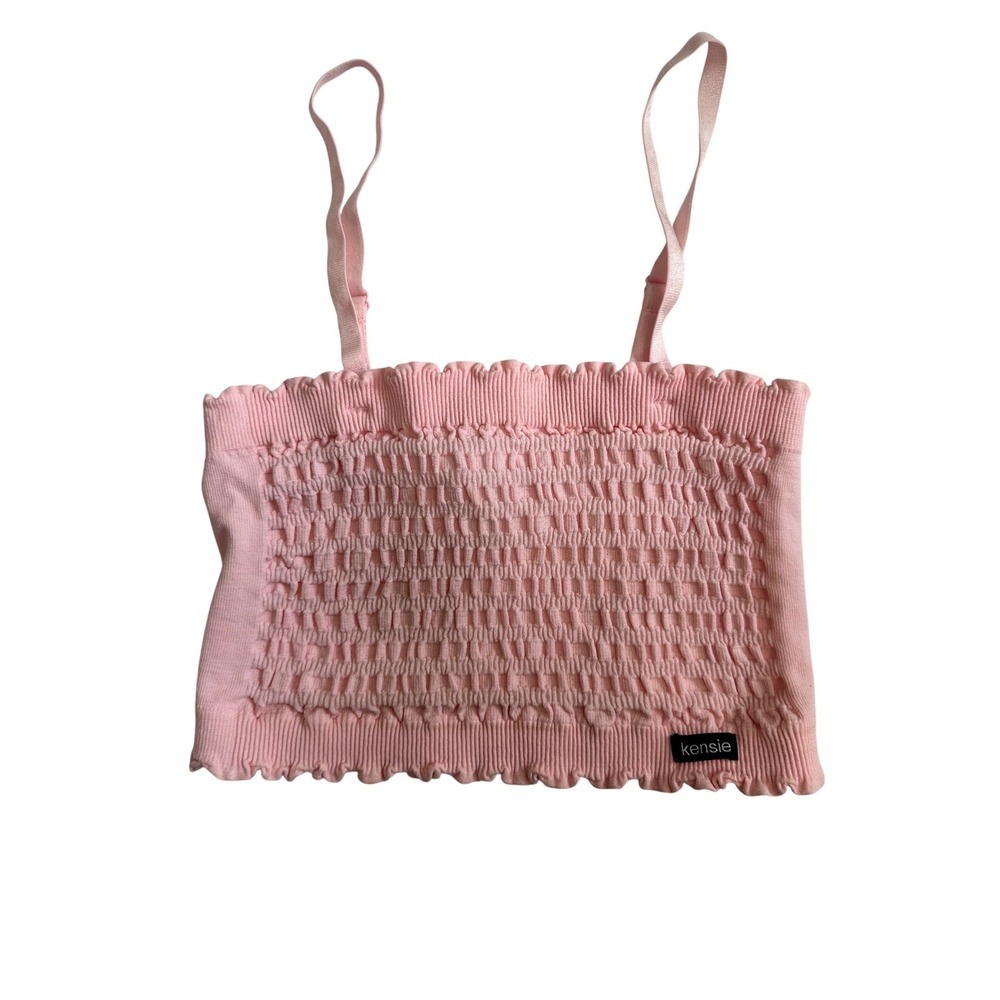 Kensie Lingerie Womens Pink Smocked Crop Tube Top Camisole Adjustable Straps M